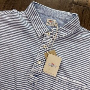 Faherty Shirt Mens 2XL Blue Salt Washed Indigo Dyed Striped Polo Pocket NWT